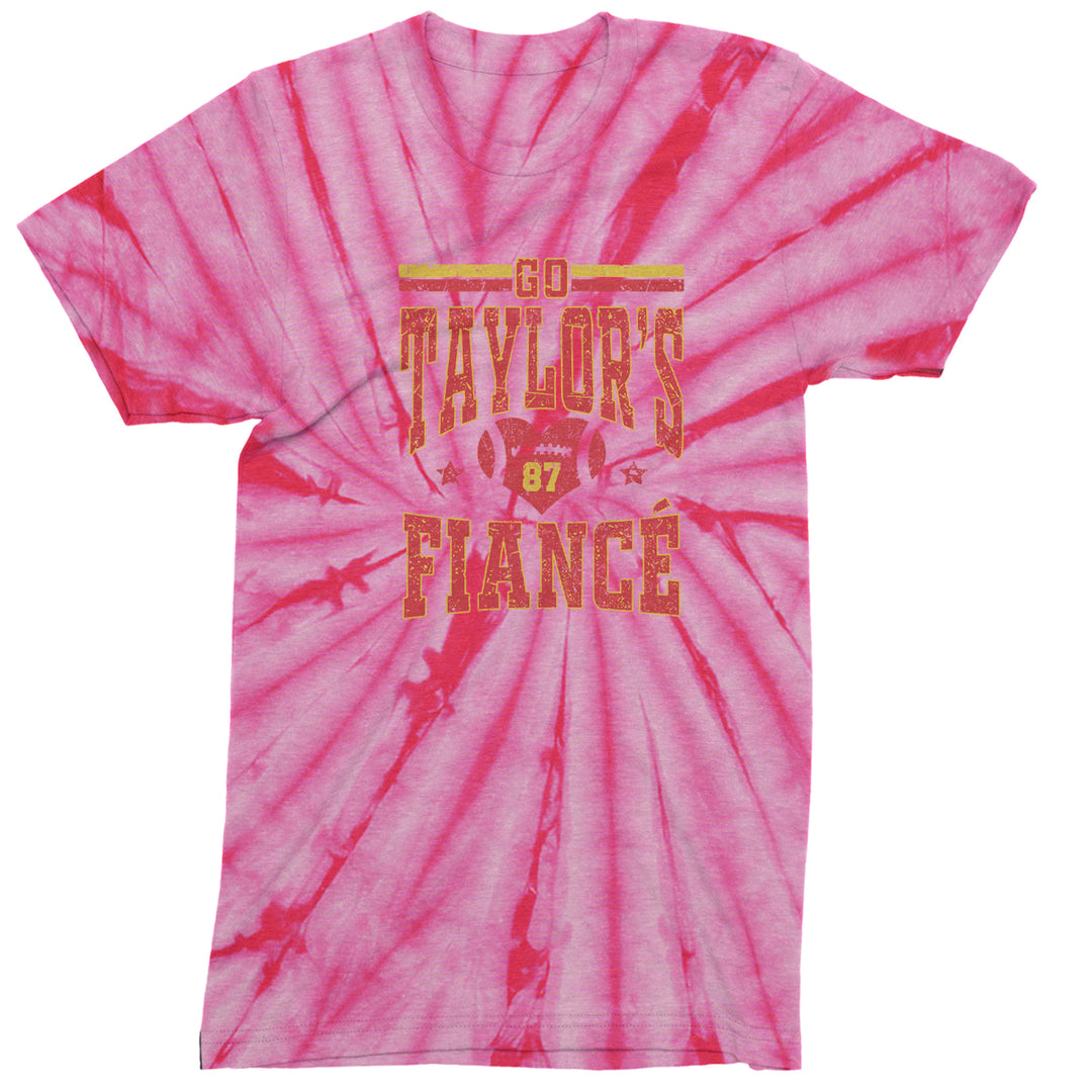 Go Taylor's Fiancé Engagement Game Day Mens T-shirt Tie-Dye Spider Pink