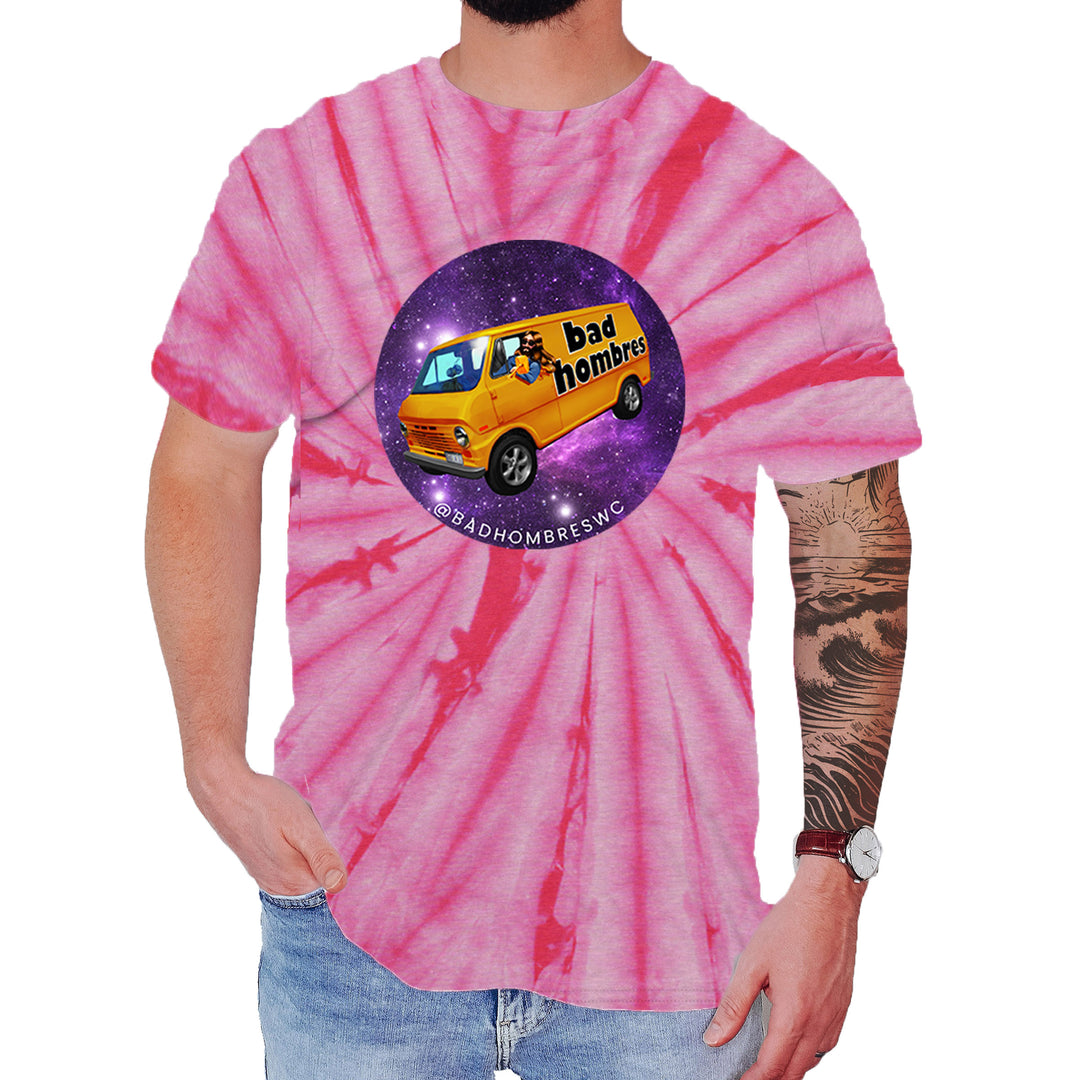 Bad Hombres Space West Chester Band Mens T-shirt Tie-Dye Spider Pink