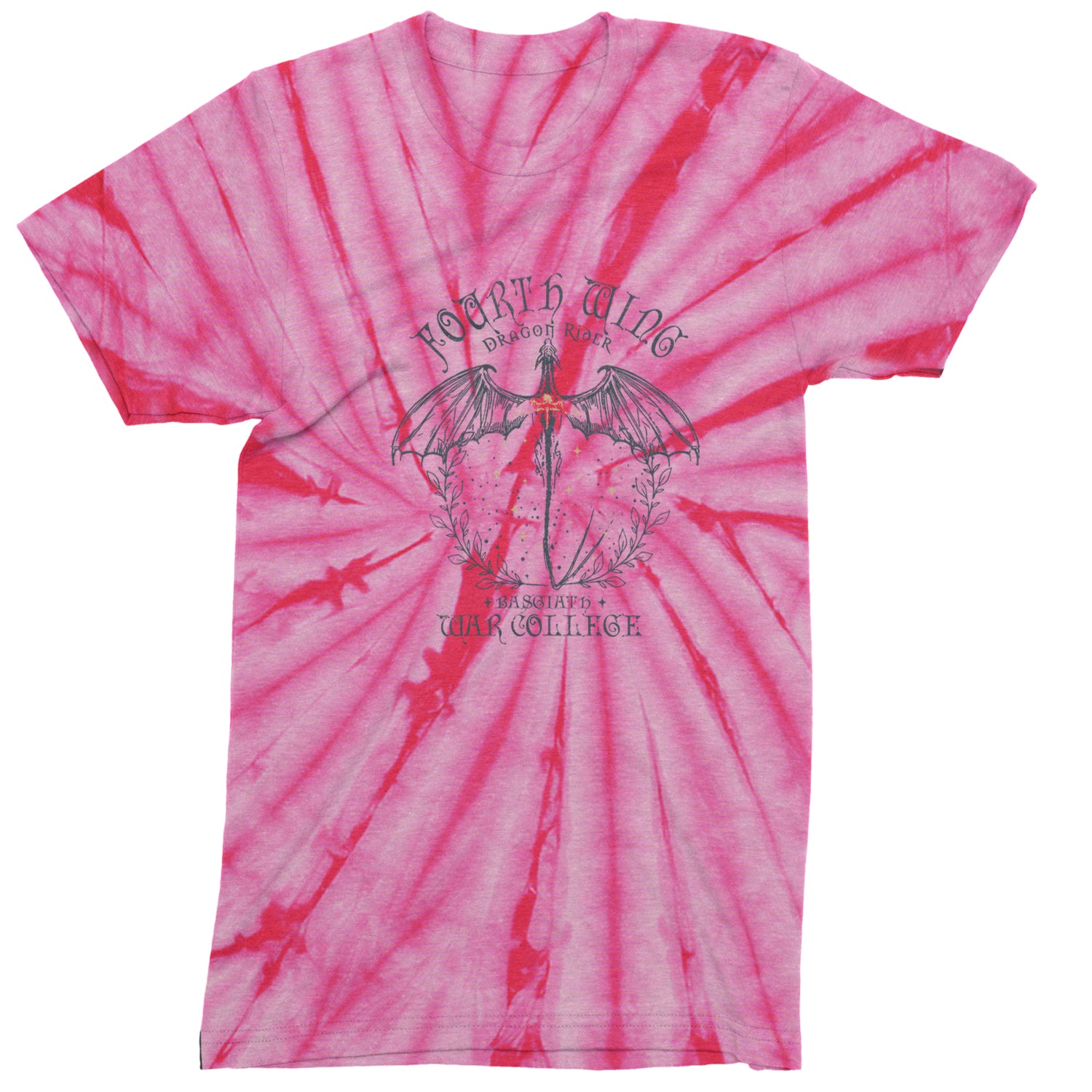 Fourth Wing Dragon Rider Vintage Basgiath War College Mens T-shirt Tie-Dye Spider Pink