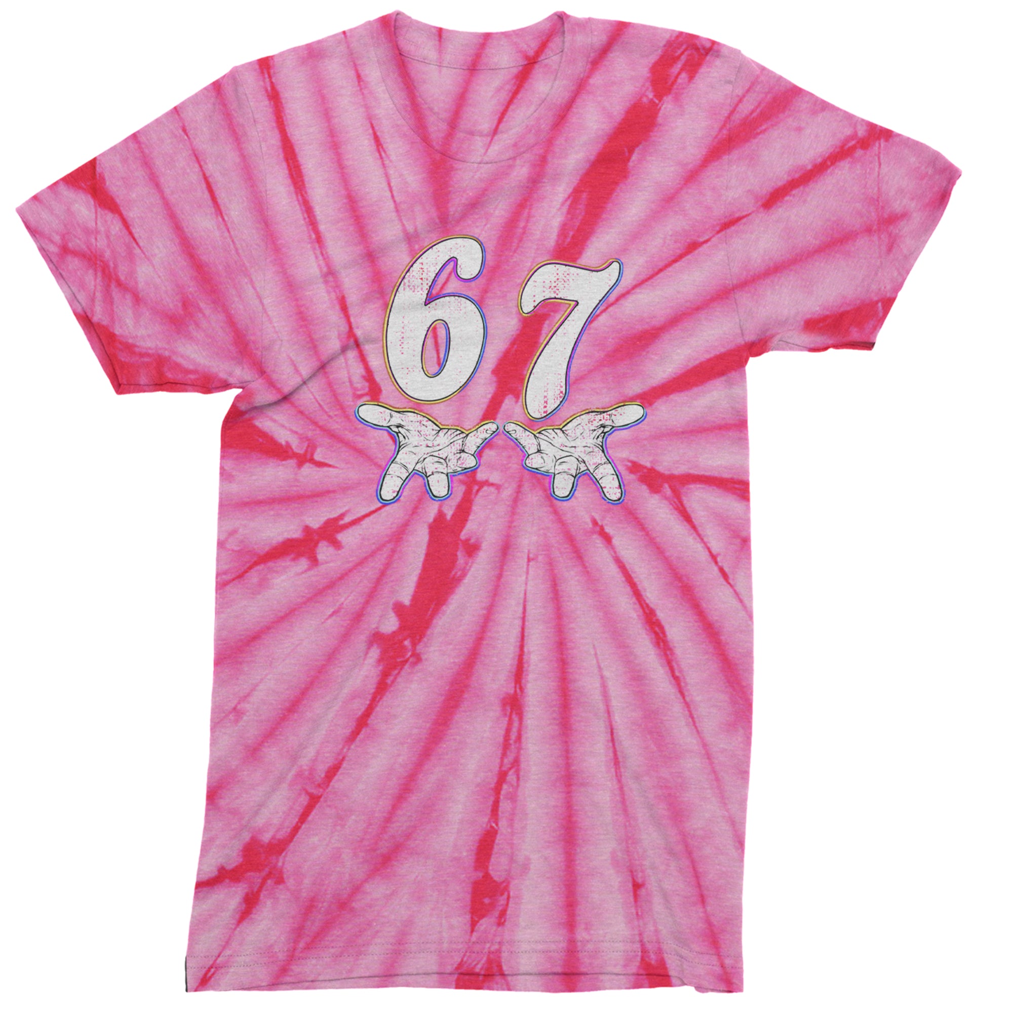 67 Hands Meme Viral Drill Mens T-shirt Tie-Dye Spider Pink