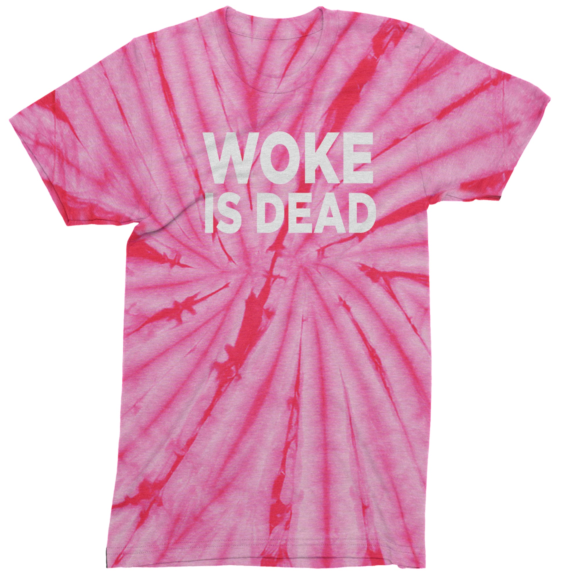 Woke Is Dead Satire Mens T-shirt Tie-Dye Spider Pink