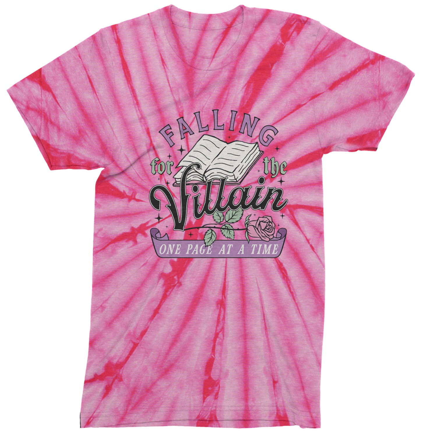 Falling For The Villain One Page At A Time  Mens T-shirt Tie-Dye Spider Pink