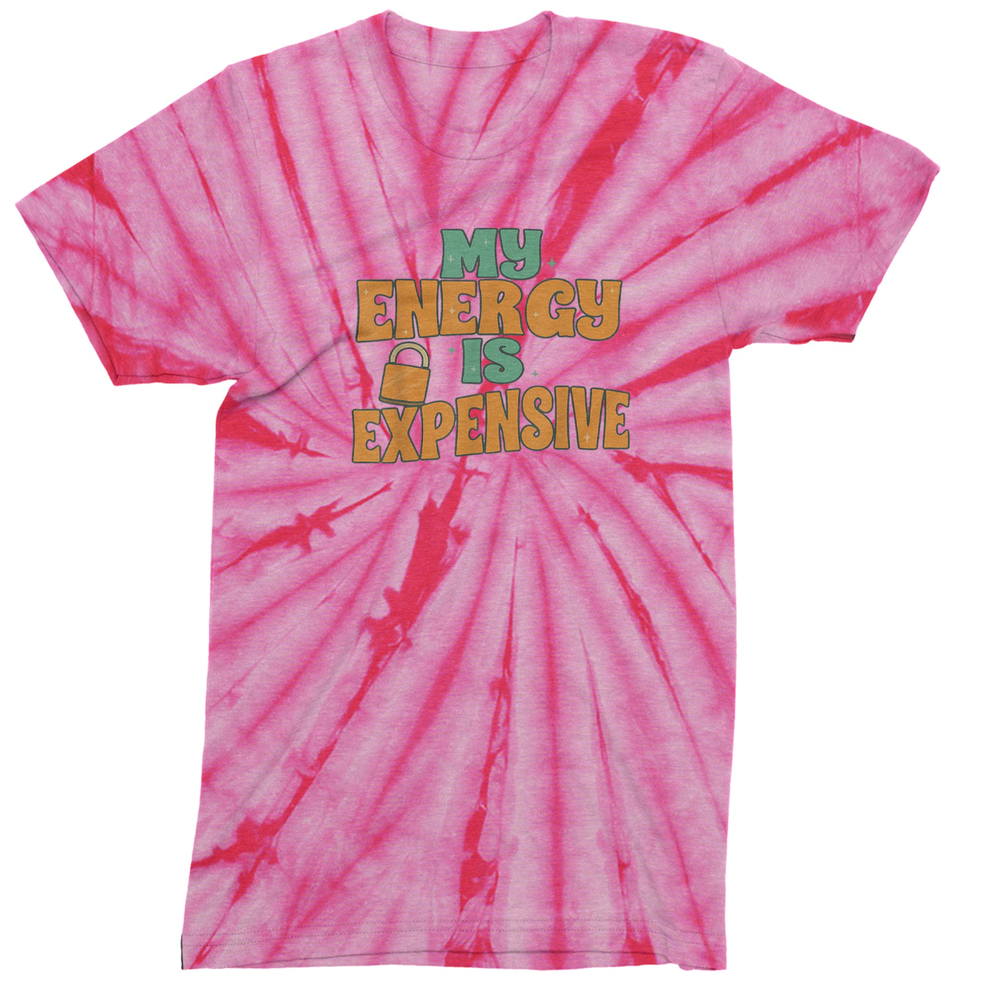 My Energy Is Expensive Self-Care Mens T-shirt Tie-Dye Spider Pink