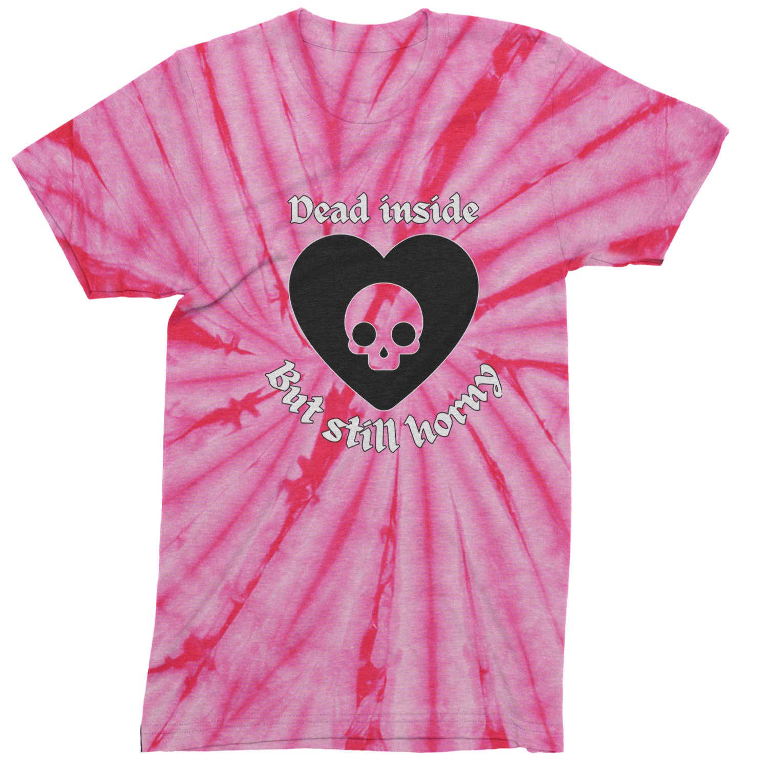 Dead Inside But Still Horny Skull Romantasy Youth-Sized Hoodie Tie-Dye Spider Pink