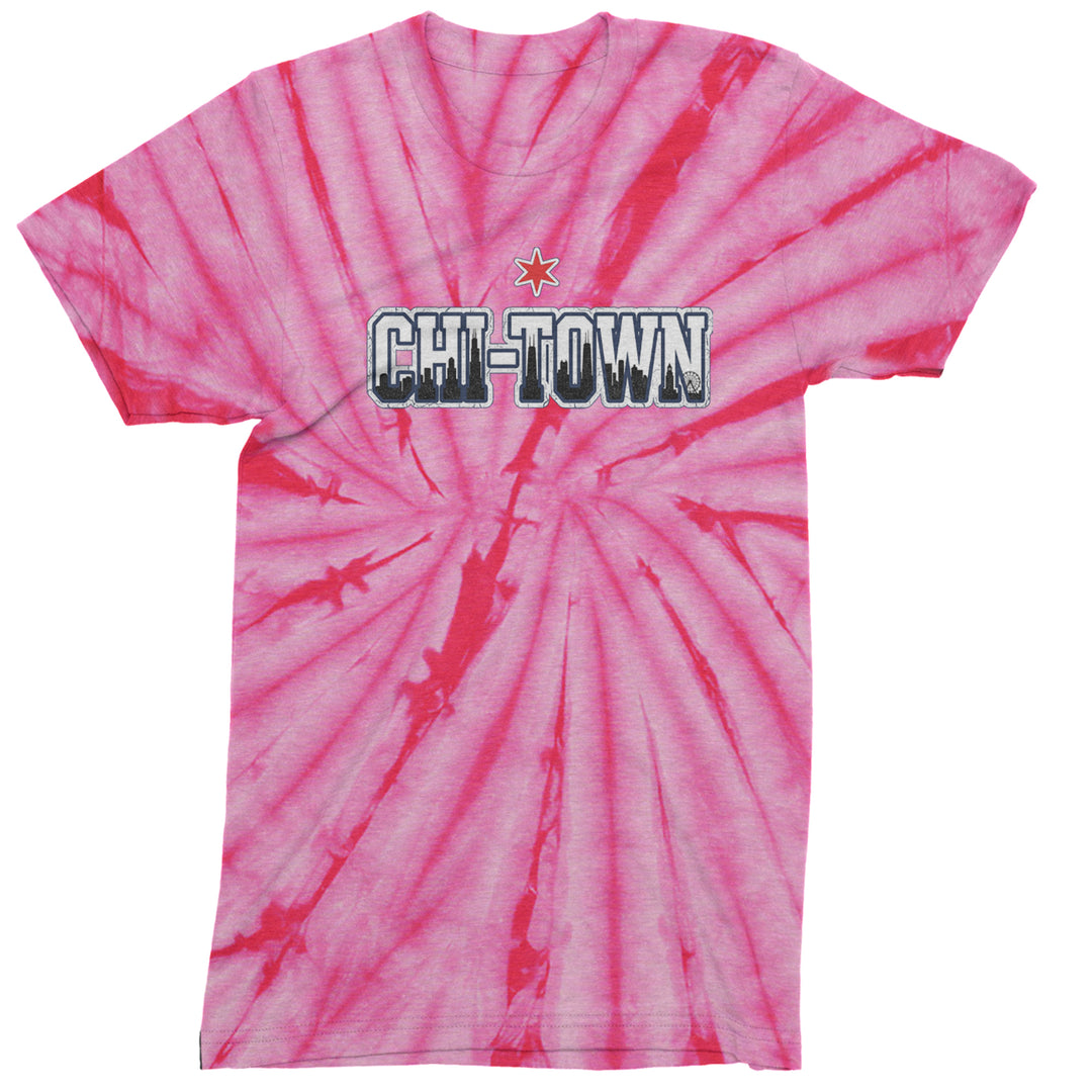 Chicago Chi-Town City Pride Mens T-shirt Tie-Dye Spider Pink