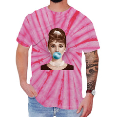Audrey Hepburn Chewing Bubble Gum American Icon Mens T-shirt Tie-Dye Spider Pink