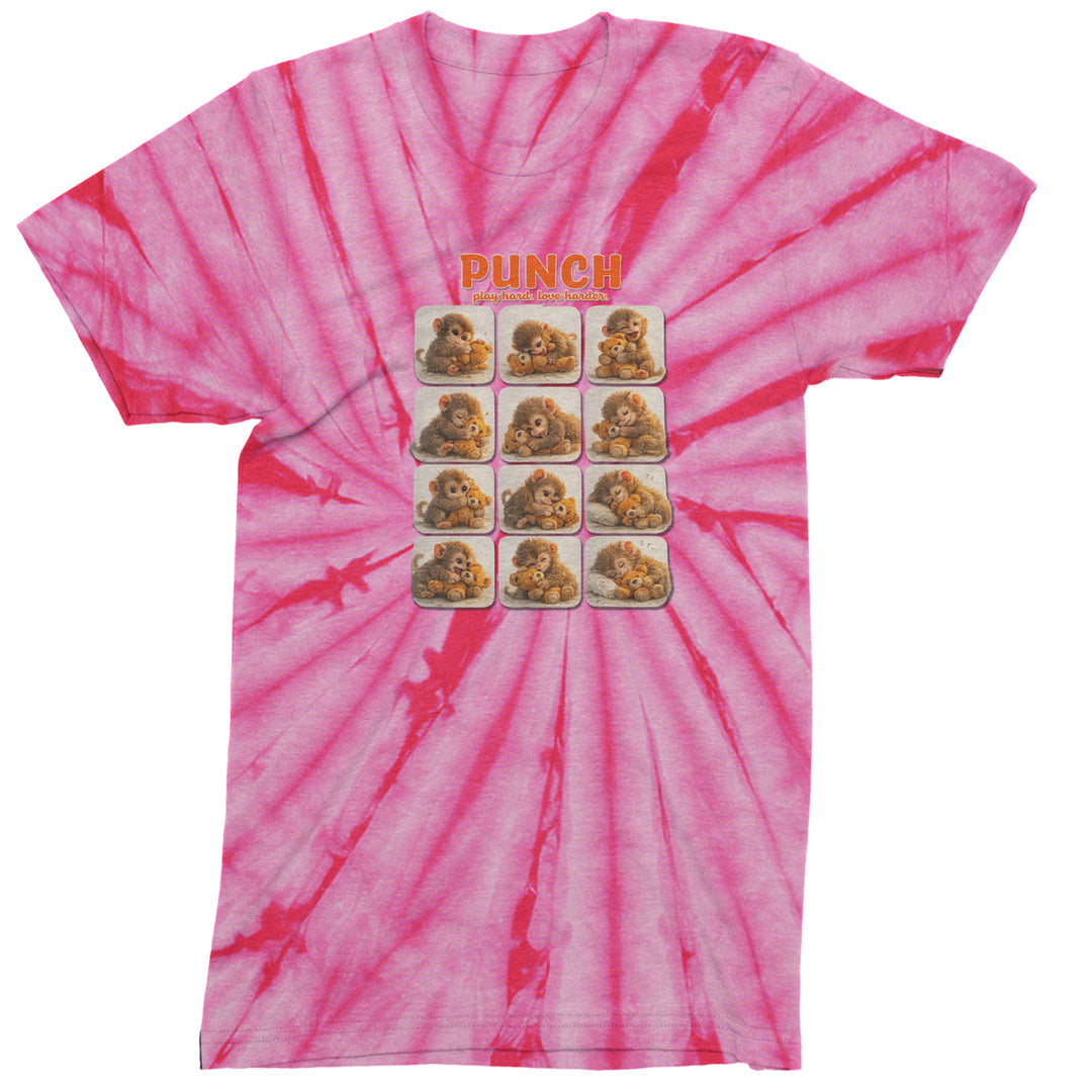 Punch Play Hard Love Harder Mens T-shirt Tie-Dye Spider Pink