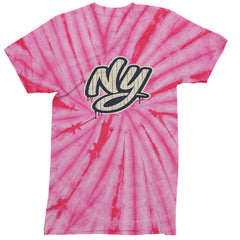 NYC New York City Grunge Street Mens T-shirt Tie-Dye Spider Pink