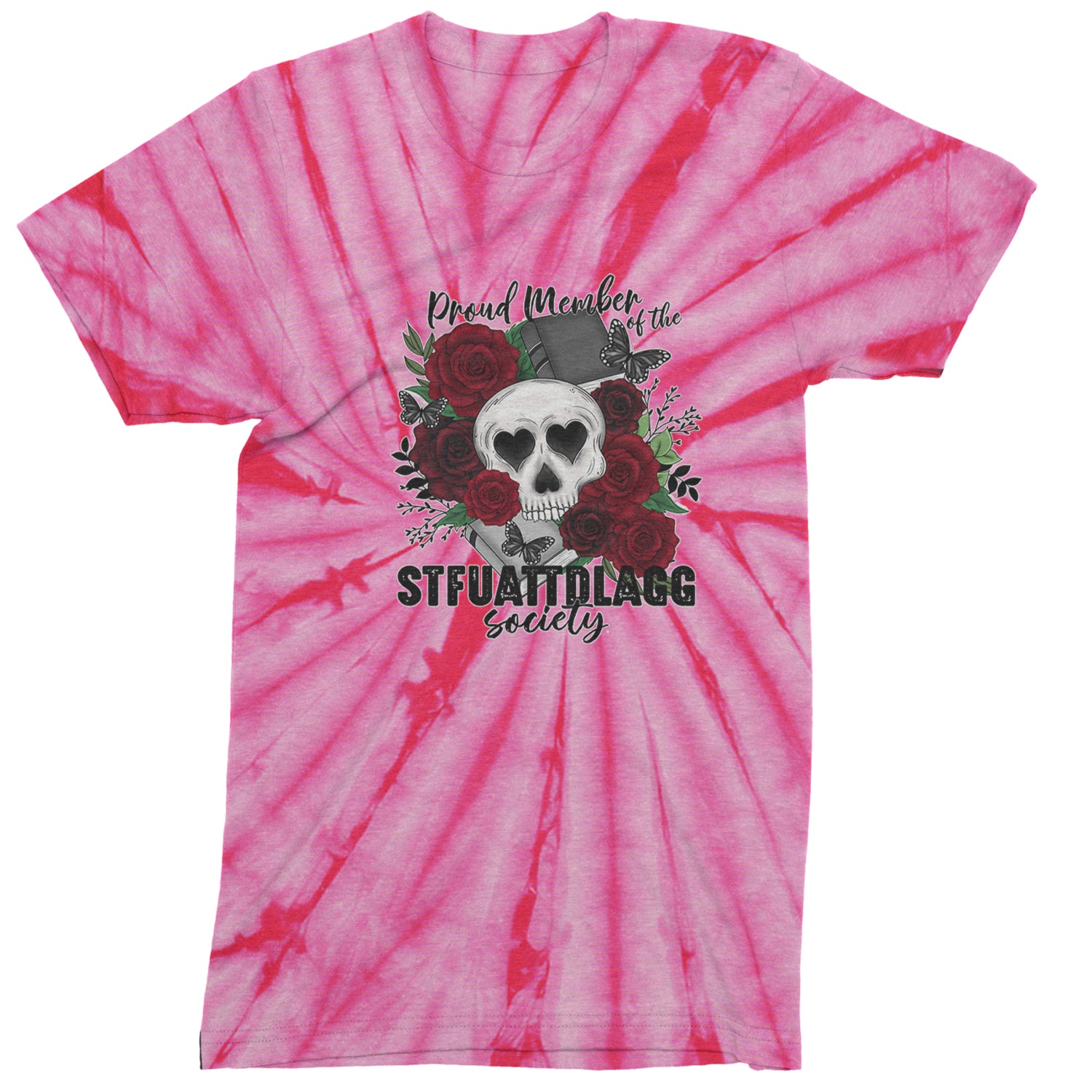 Proud Member Of The Stfuattdlagg Society Youth-Sized Hoodie Tie-Dye Spider Pink