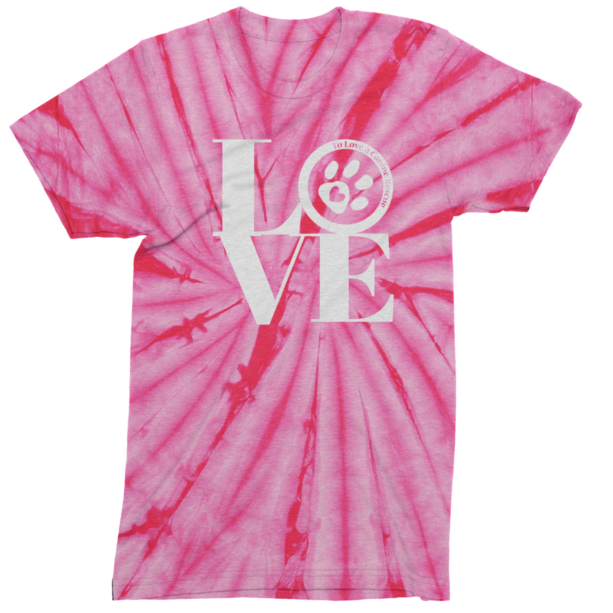TLC LOVE Dog Rescue Mens T-shirt Tie-Dye Spider Pink