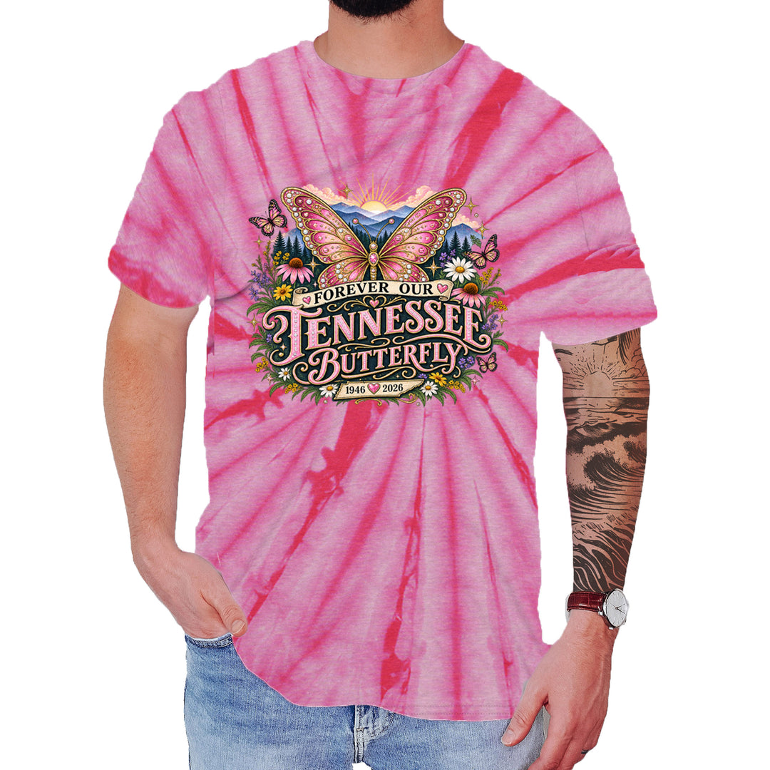 Forever Our Tennessee Butterfly Dolly Mens T-shirt Tie-Dye Spider Pink