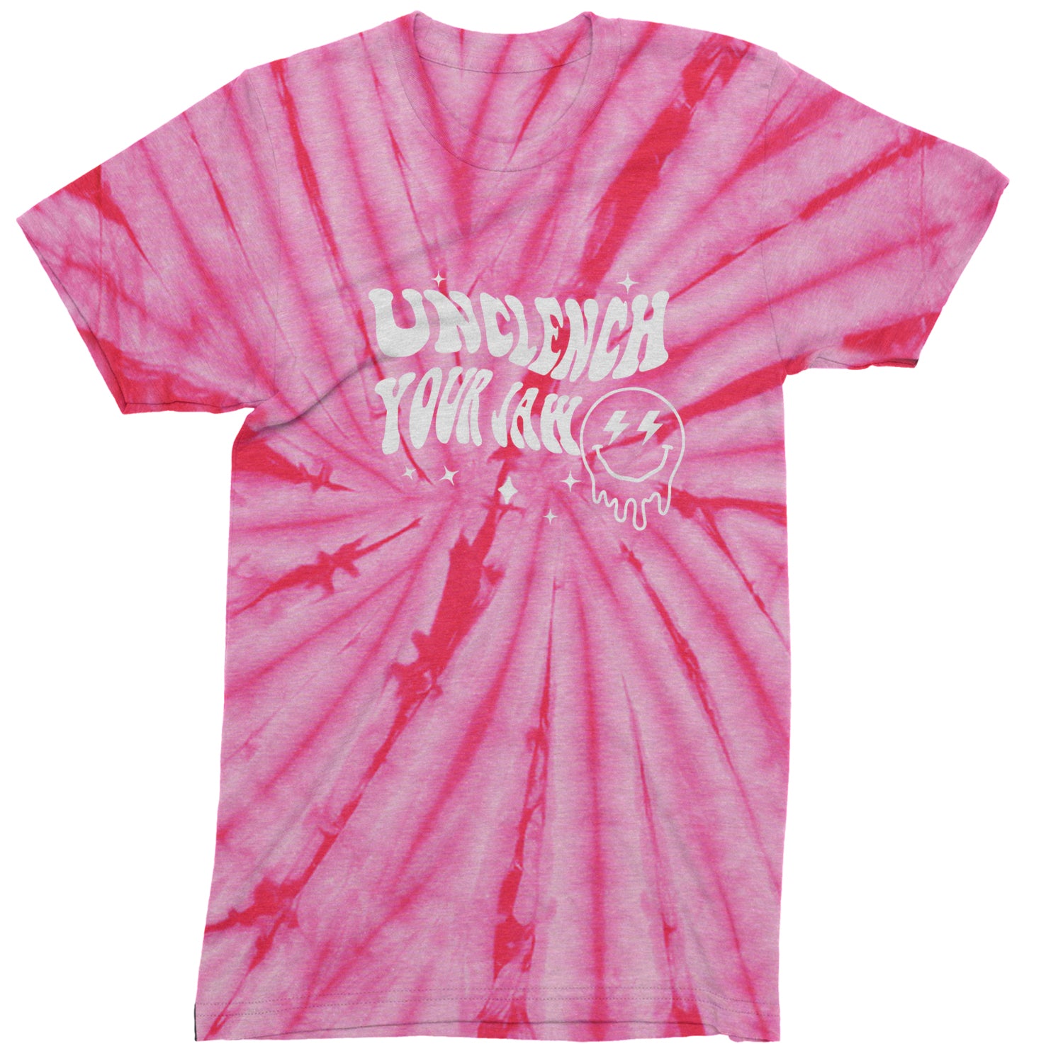 Unclench Your Jaw Festival Rave EDM Mens T-shirt Tie-Dye Spider Pink