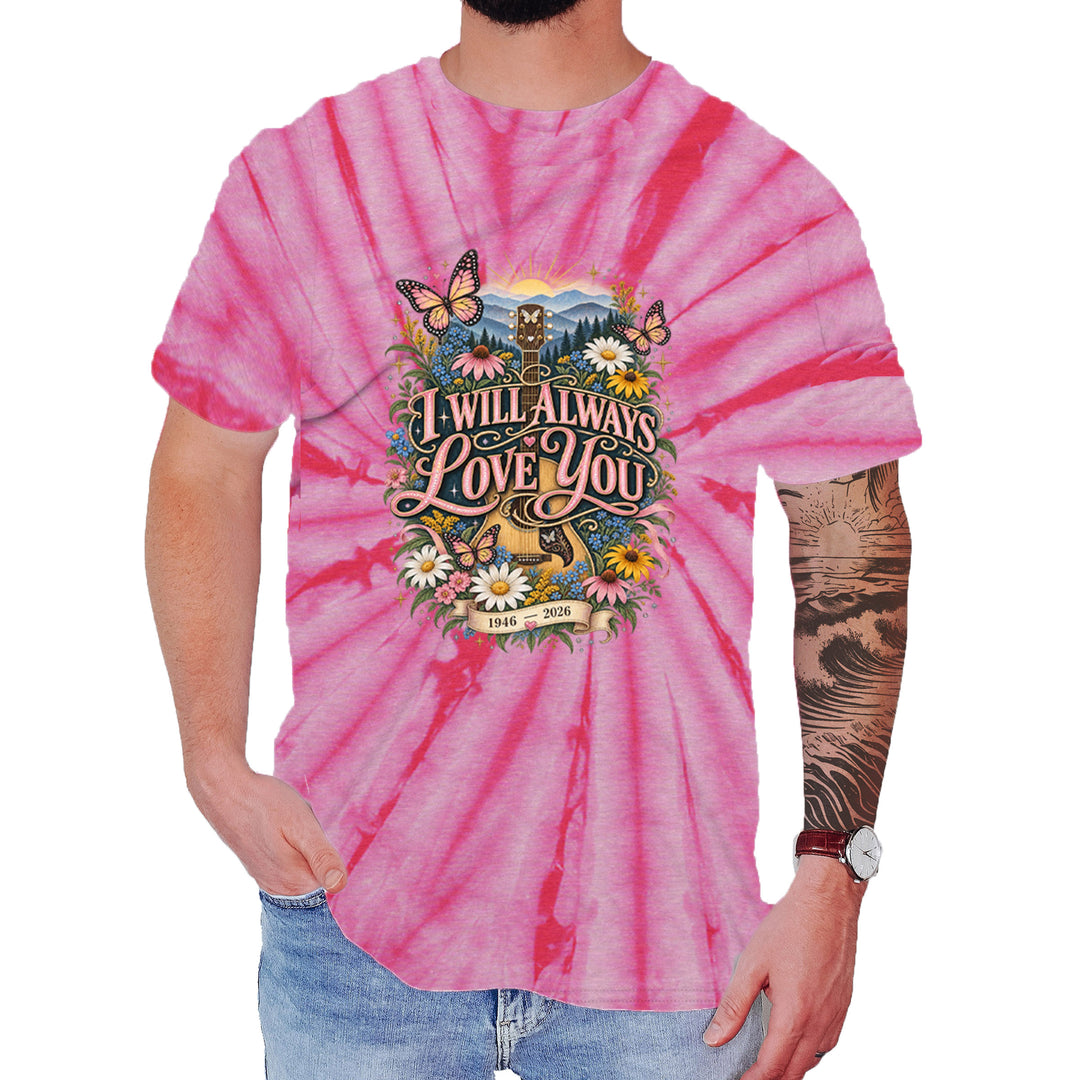 I Will Always Love You Dolly Mens T-shirt Tie-Dye Spider Pink