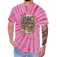 I Will Always Love You Dolly Mens T-shirt Tie-Dye Spider Pink