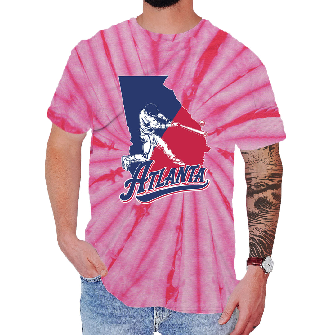 Atlanta Georgia Batter Up Mens T-shirt Tie-Dye Spider Pink