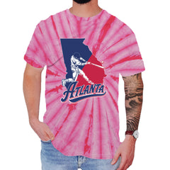 Atlanta Georgia Batter Up Mens T-shirt Tie-Dye Spider Pink