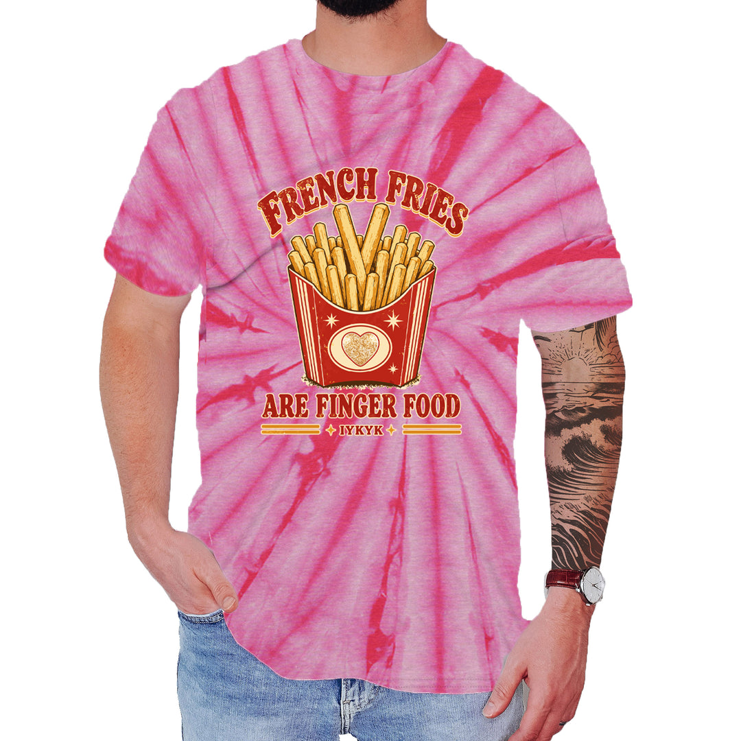 French Fries Are Finger Food IYKYK Mens T-shirt Tie-Dye Spider Pink