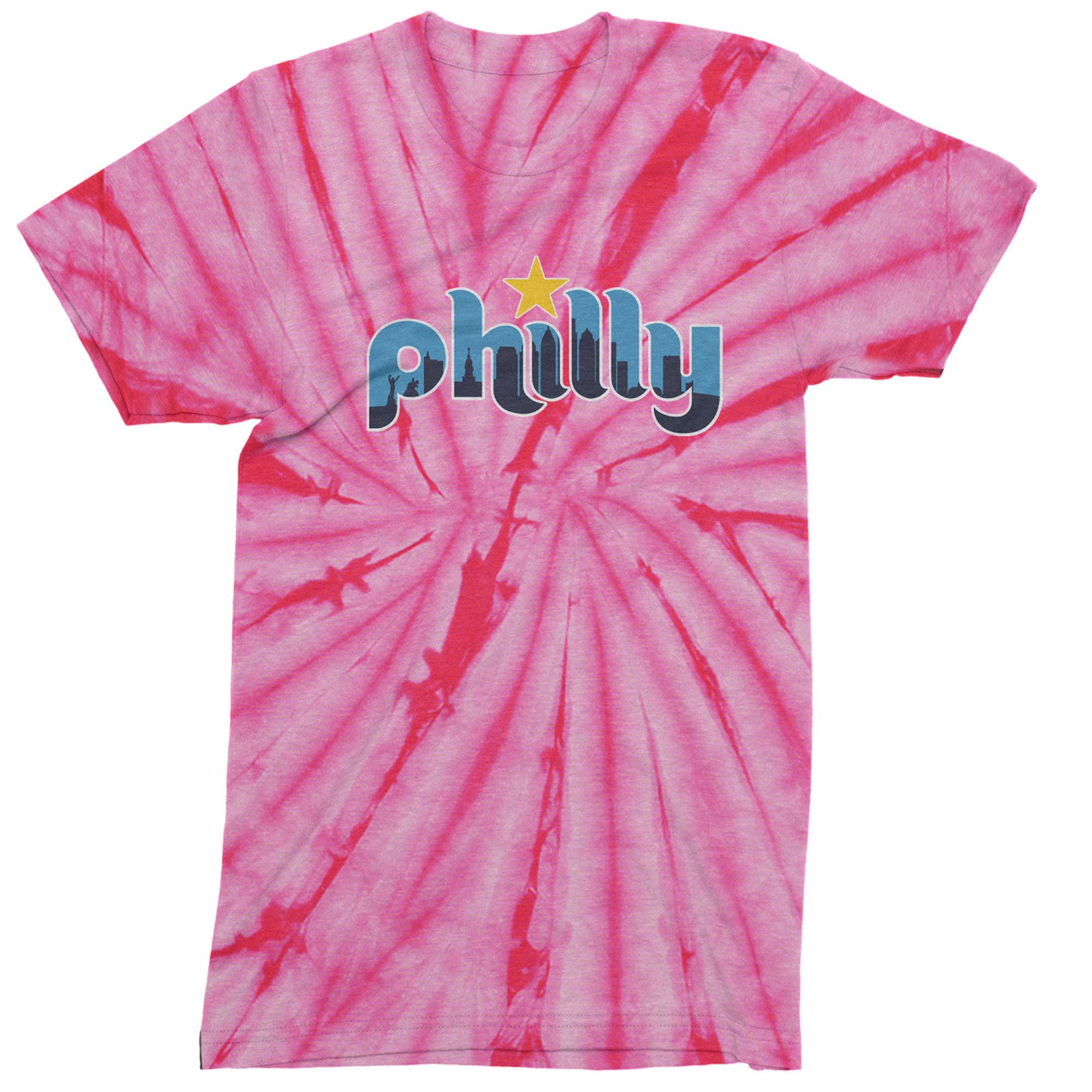 Skyline Philly Philadelphia Men's T-shirt Tie-Dye Spider Pink