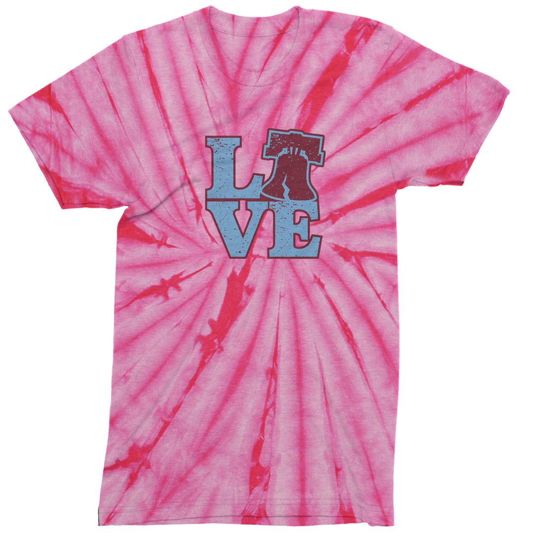Love Philly Liberty Bell Mens T-shirt Tie-Dye Spider Pink