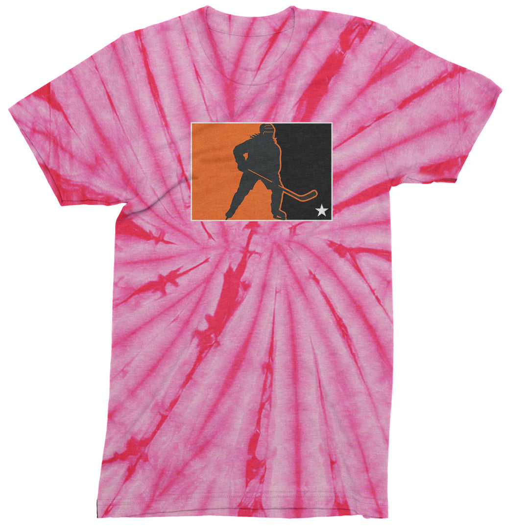 Hockey Enforcer Retro Vintage Mens T-shirt Tie-Dye Spider Pink