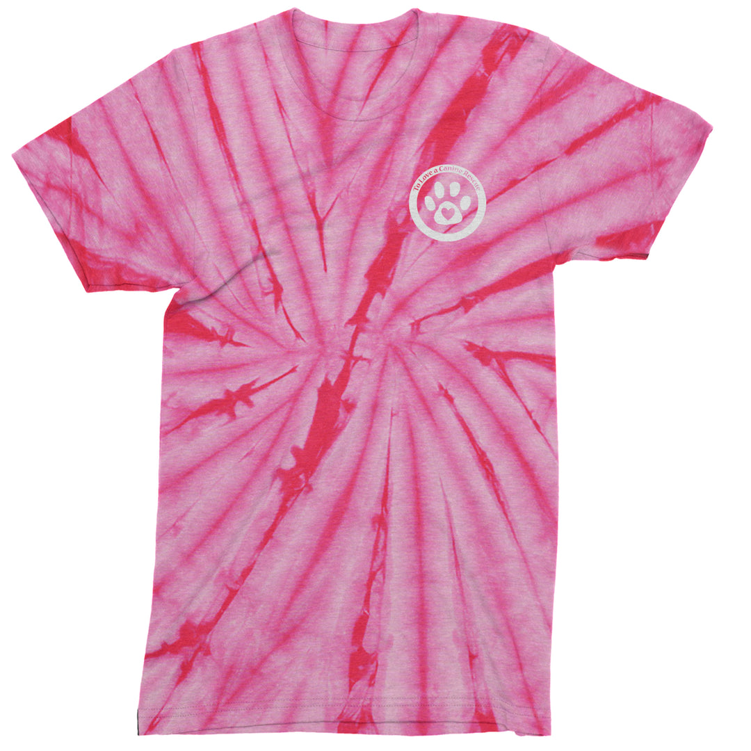 TLC To Love a Canine Dog Rescue White Mens T-shirt Tie-Dye Spider Pink