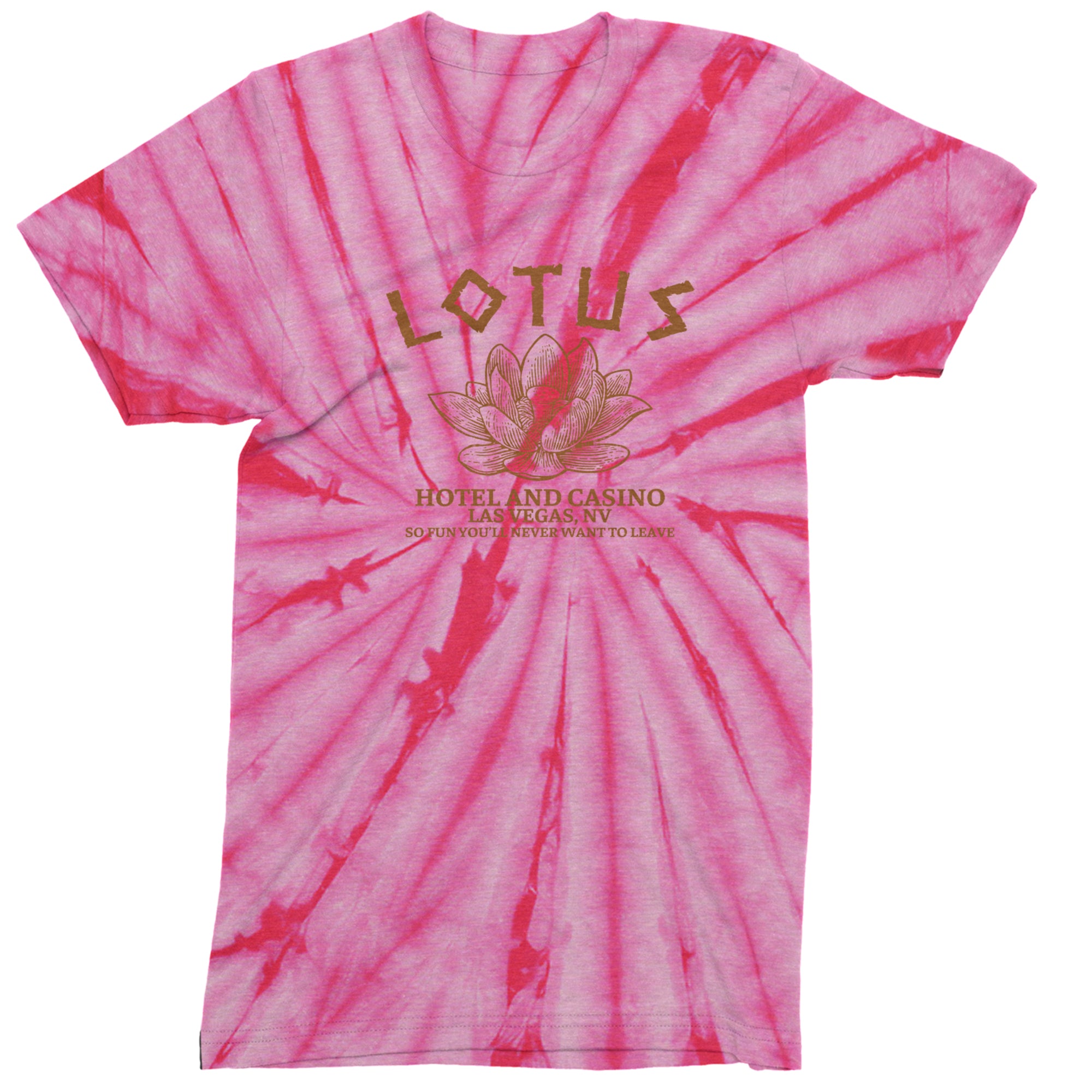 Lotus Hotel and Casino Mens T-shirt Tie-Dye Spider Pink