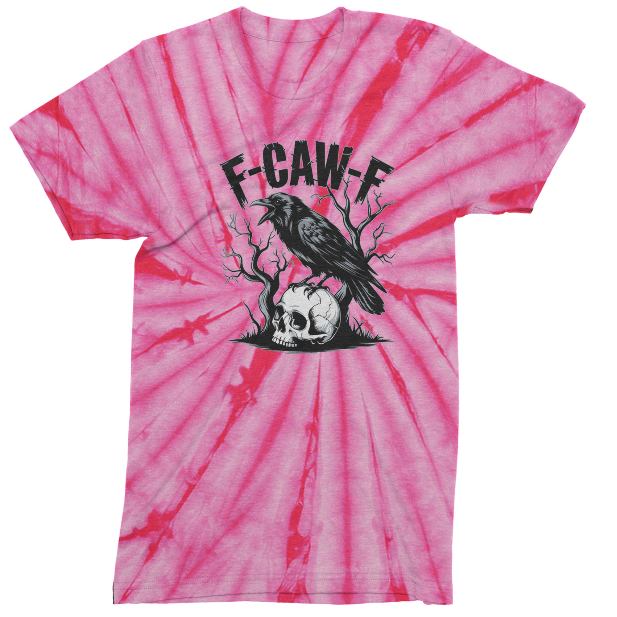 F-Caw-F Crow On Skull F-ck Off Gothic Men's T-shirt Tie-Dye Spider Pink