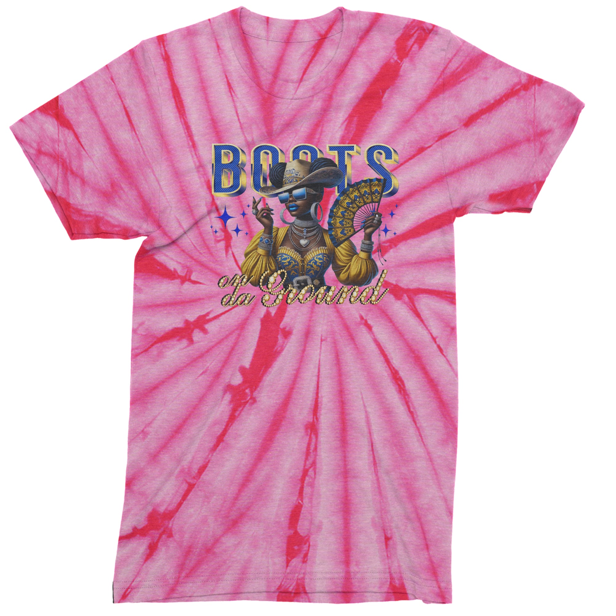 Boots On Da Ground Folding Fan Men's T-shirt Tie-Dye Spider Pink