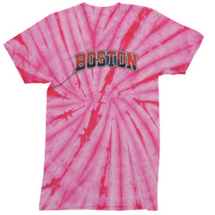 Boston City Pride Skyline Mens T-shirt Tie-Dye Spider Pink