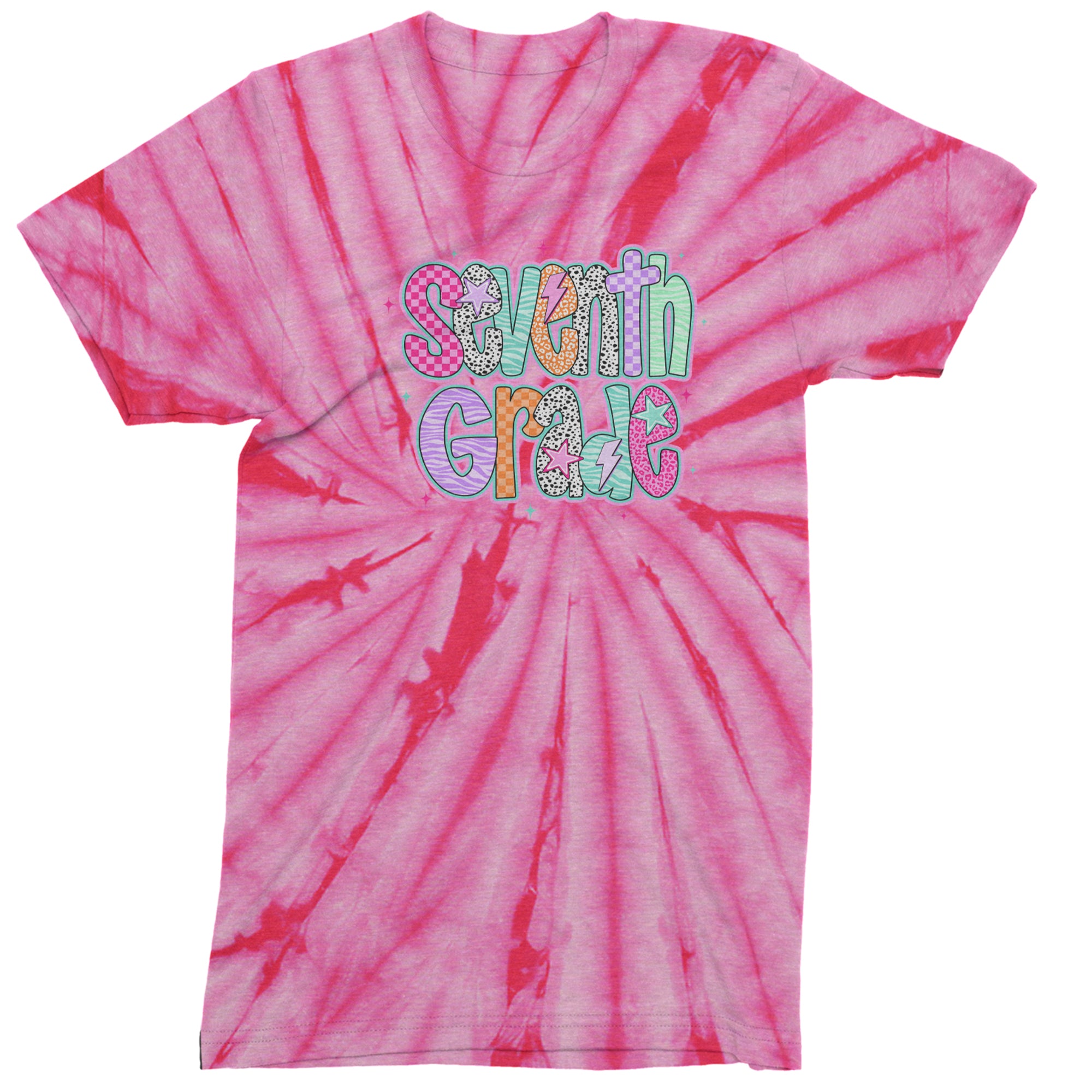 Seventh Grade Swagger Colorful Back to School Men's T-shirt Tie-Dye Spider Pink
