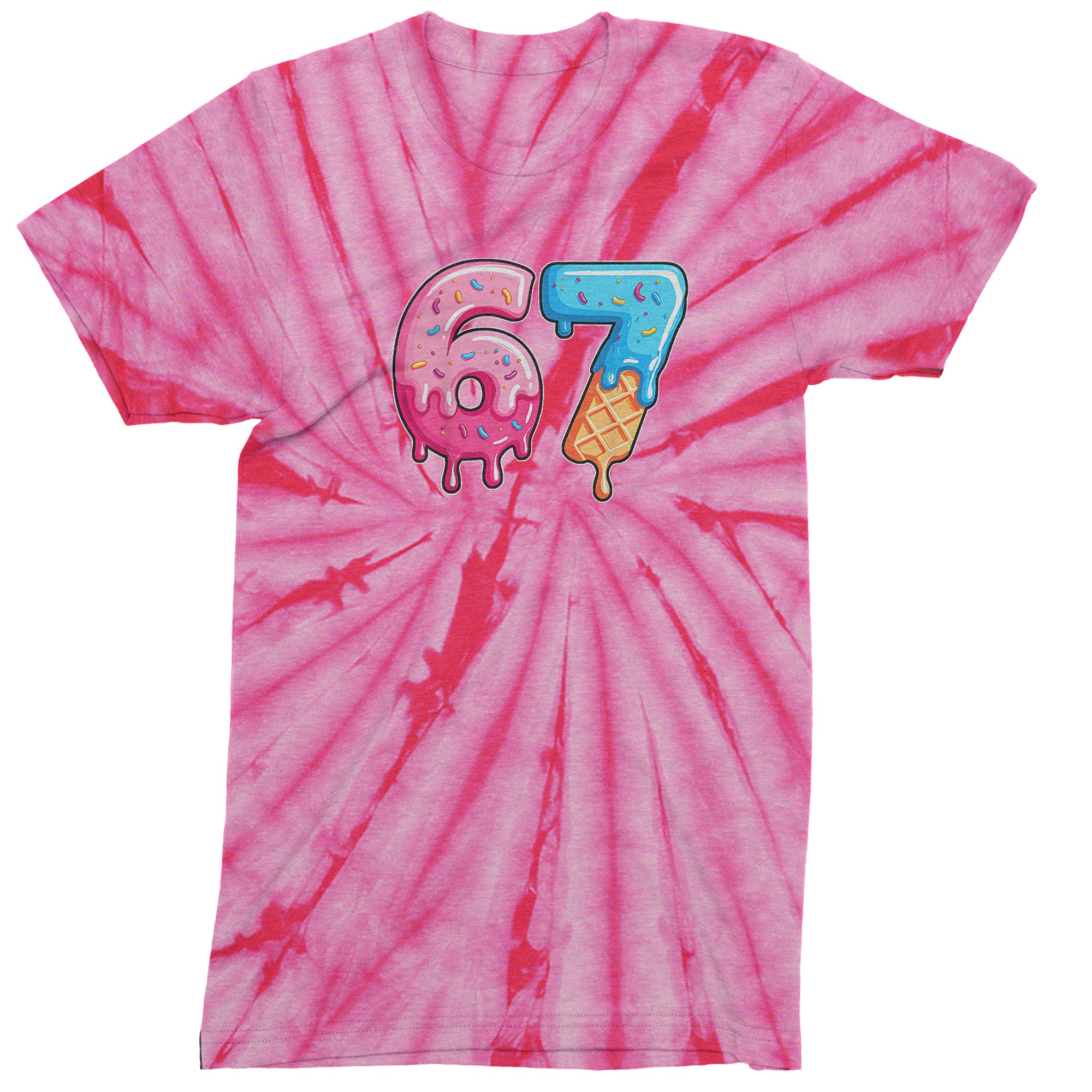 67 Dripping Ice Cream Donut Melt Mens T-shirt Tie-Dye Spider Pink