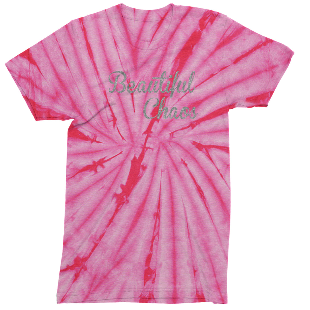 Beautiful Chaos Glitter Music Festival Mens T-shirt Tie-Dye Spider Pink