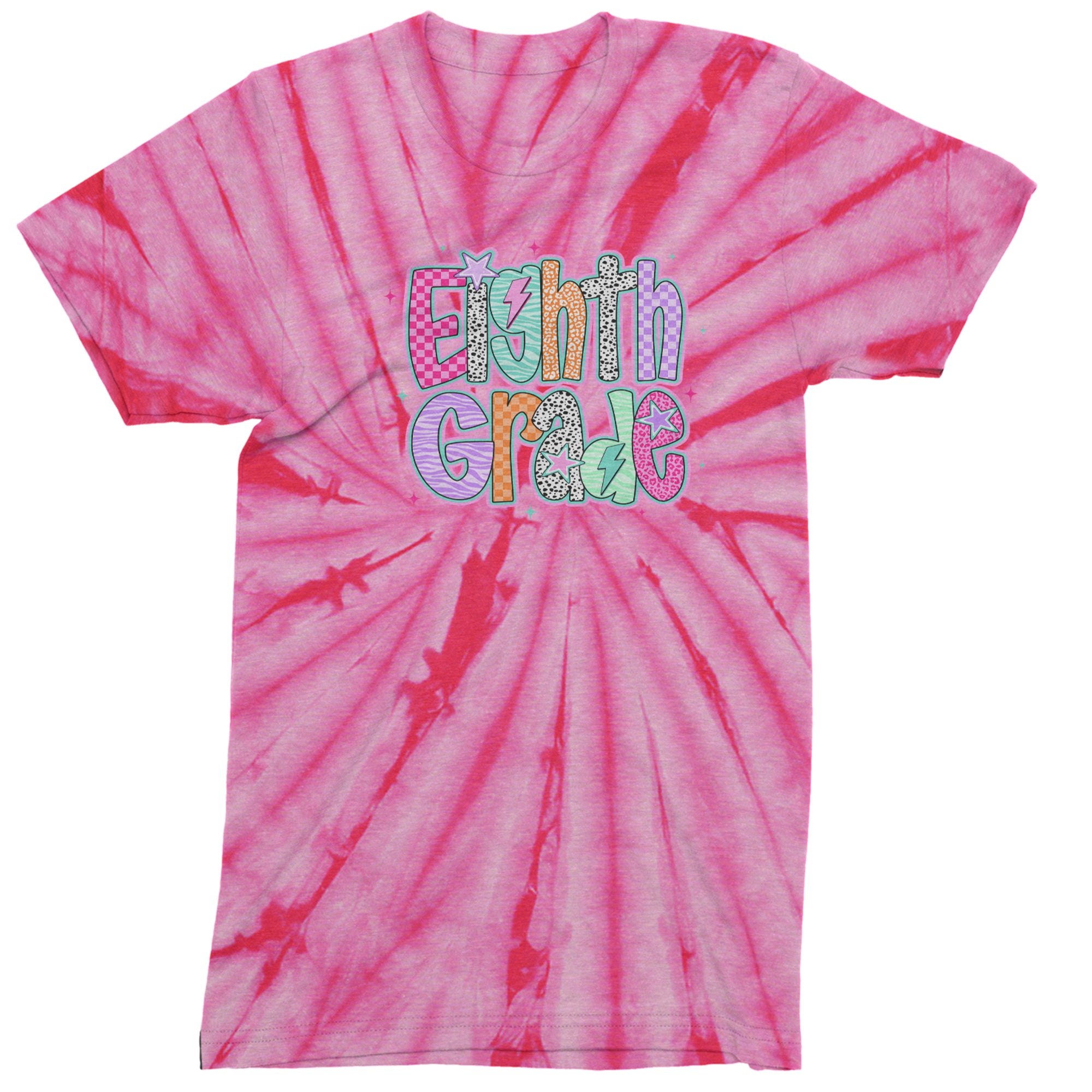 Eighth Grade Energy Colorful Back to School Men's T-shirt Tie-Dye Spider Pink
