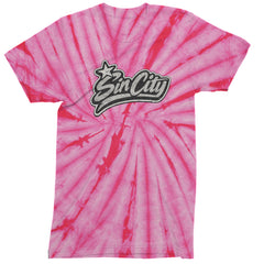 Sin City Vegas Retro Vintage Mens T-shirt Tie-Dye Spider Pink
