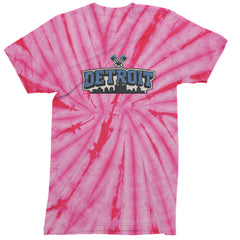 Detroit Motor City Retro Piston Mens T-shirt Tie-Dye Spider Pink