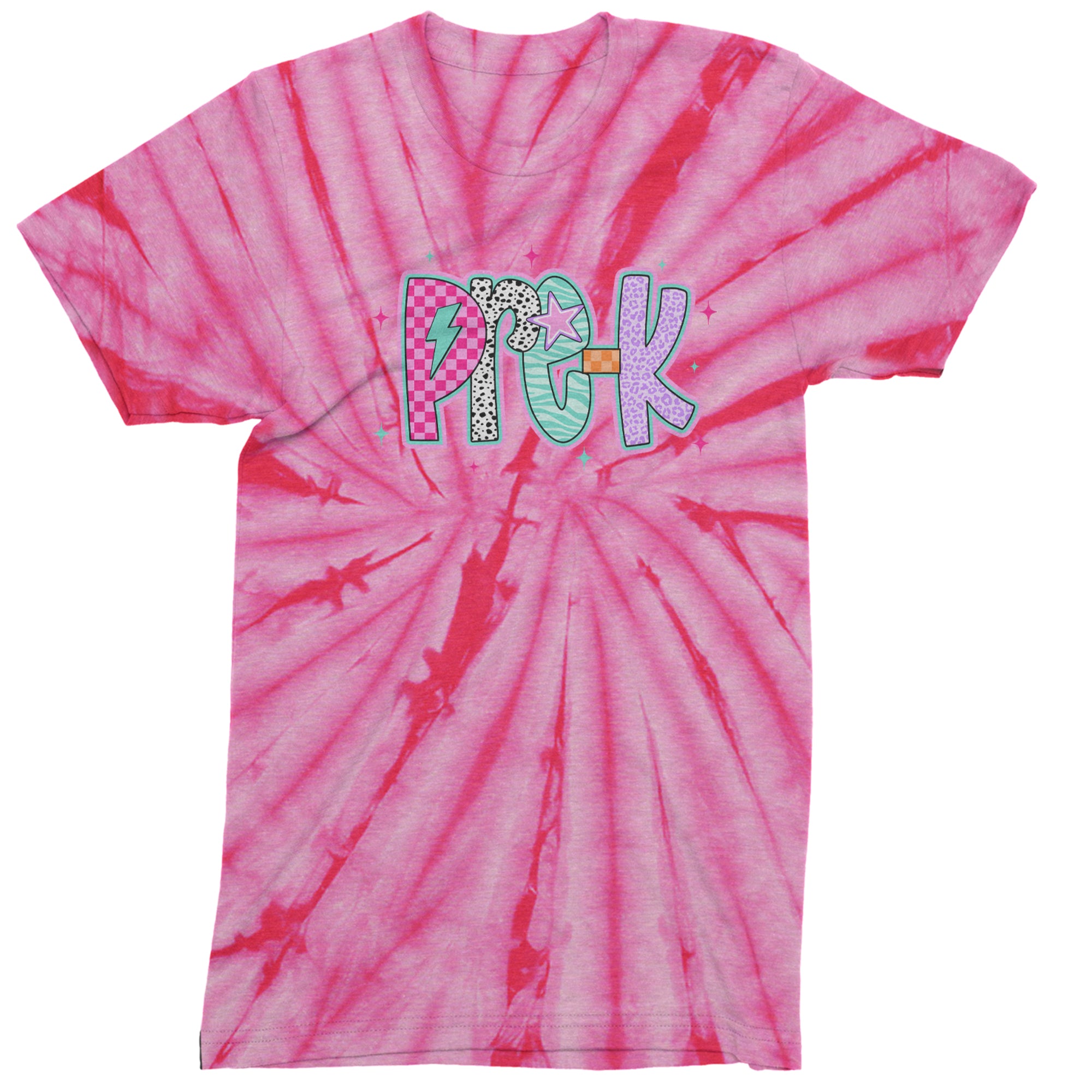 Pre-K Party Time Colorful Back to School Men's T-shirt Tie-Dye Spider Pink