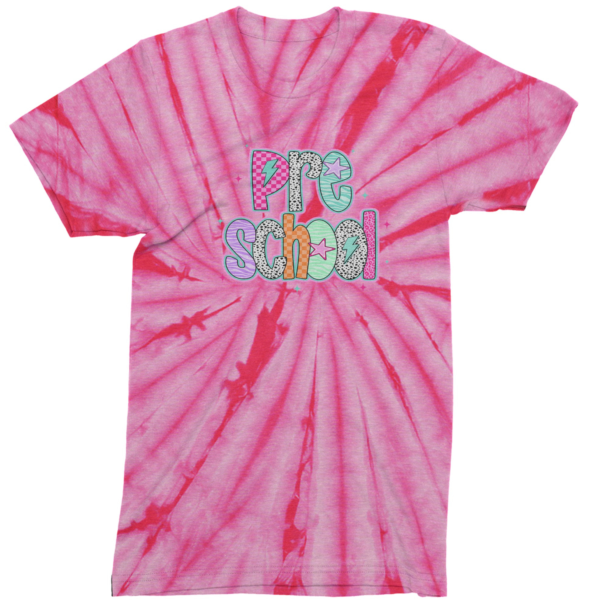 Preschool Power Colorful Back to School Men's T-shirt Tie-Dye Spider Pink