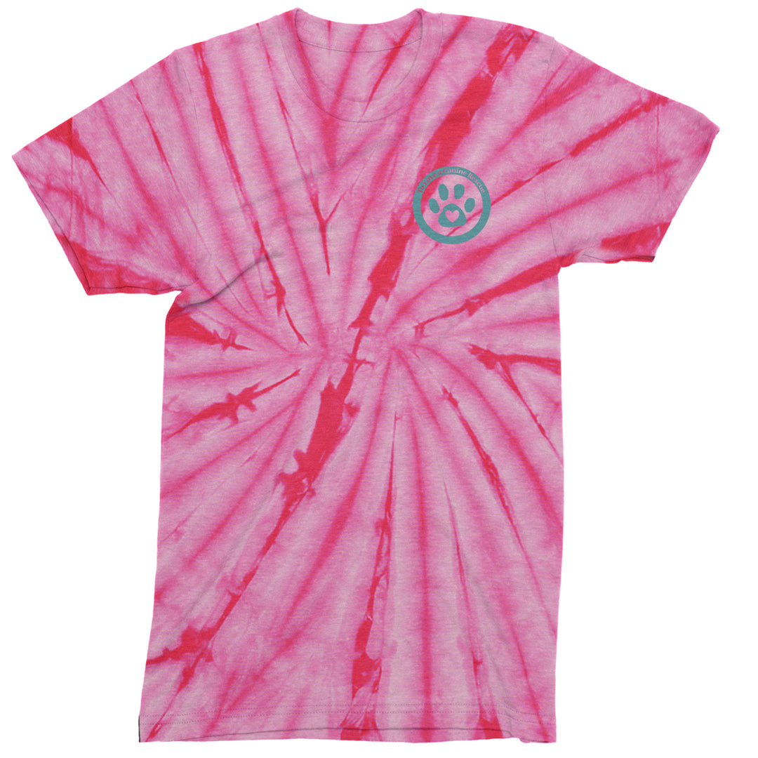 TLC To Love a Canine Dog Rescue Teal Mens T-shirt Tie-Dye Spider Pink