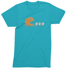 Pumpkin Pacman Chasing Ghosts Halloween Mens T-shirt Teal