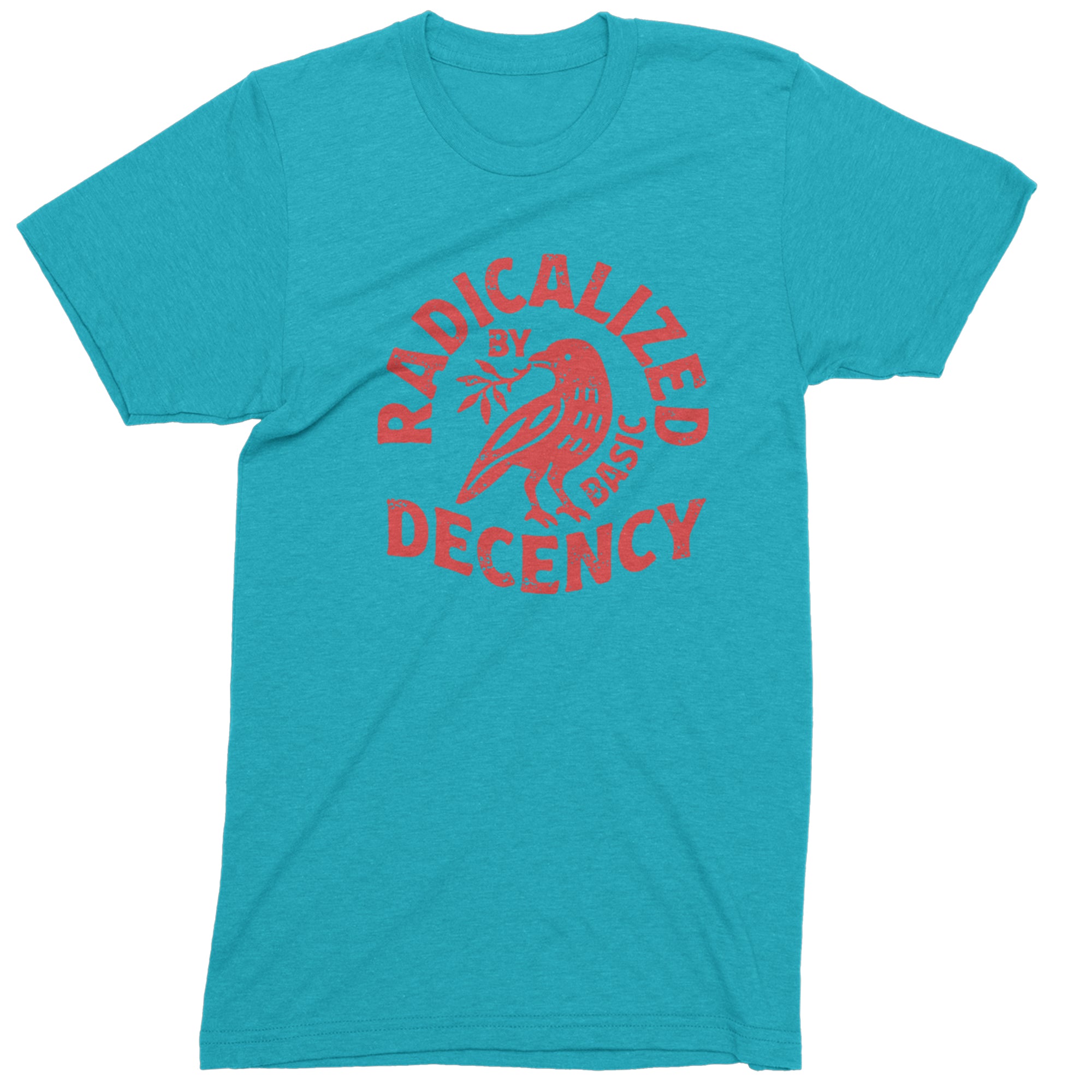 Radicalized by Basic Decency Dove Protest Statement Mens T-shirt Teal