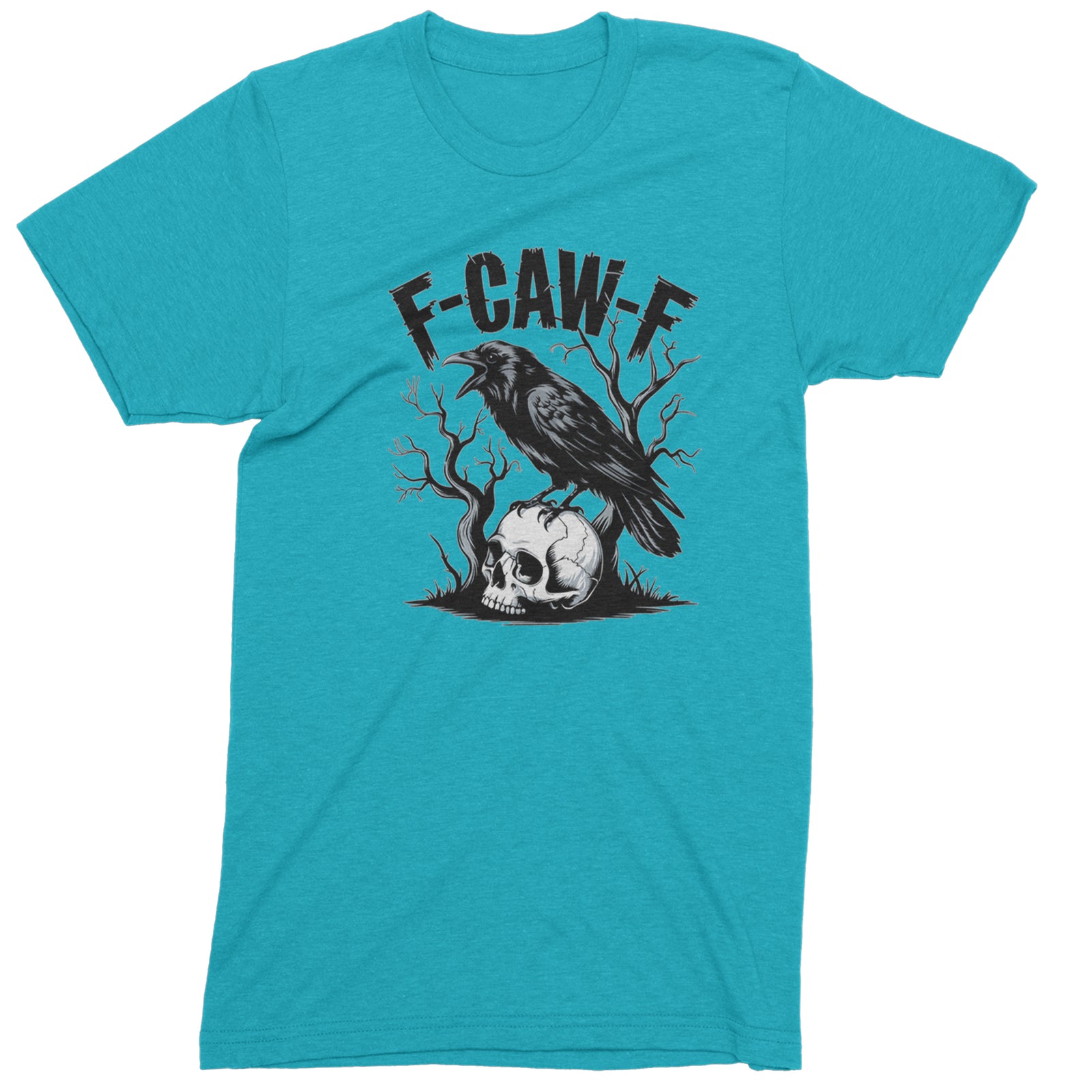 F-Caw-F Crow On Skull F-ck Off Gothic Men's T-shirt Teal