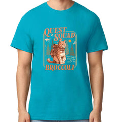 Quest Squad Broccoli Cat Fantasy Reader  Mens T-shirt Teal