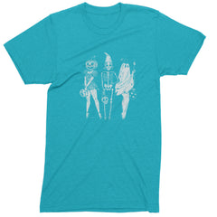 Vintage Spooky Squad Pinup Halloween Design Mens T-shirt Teal