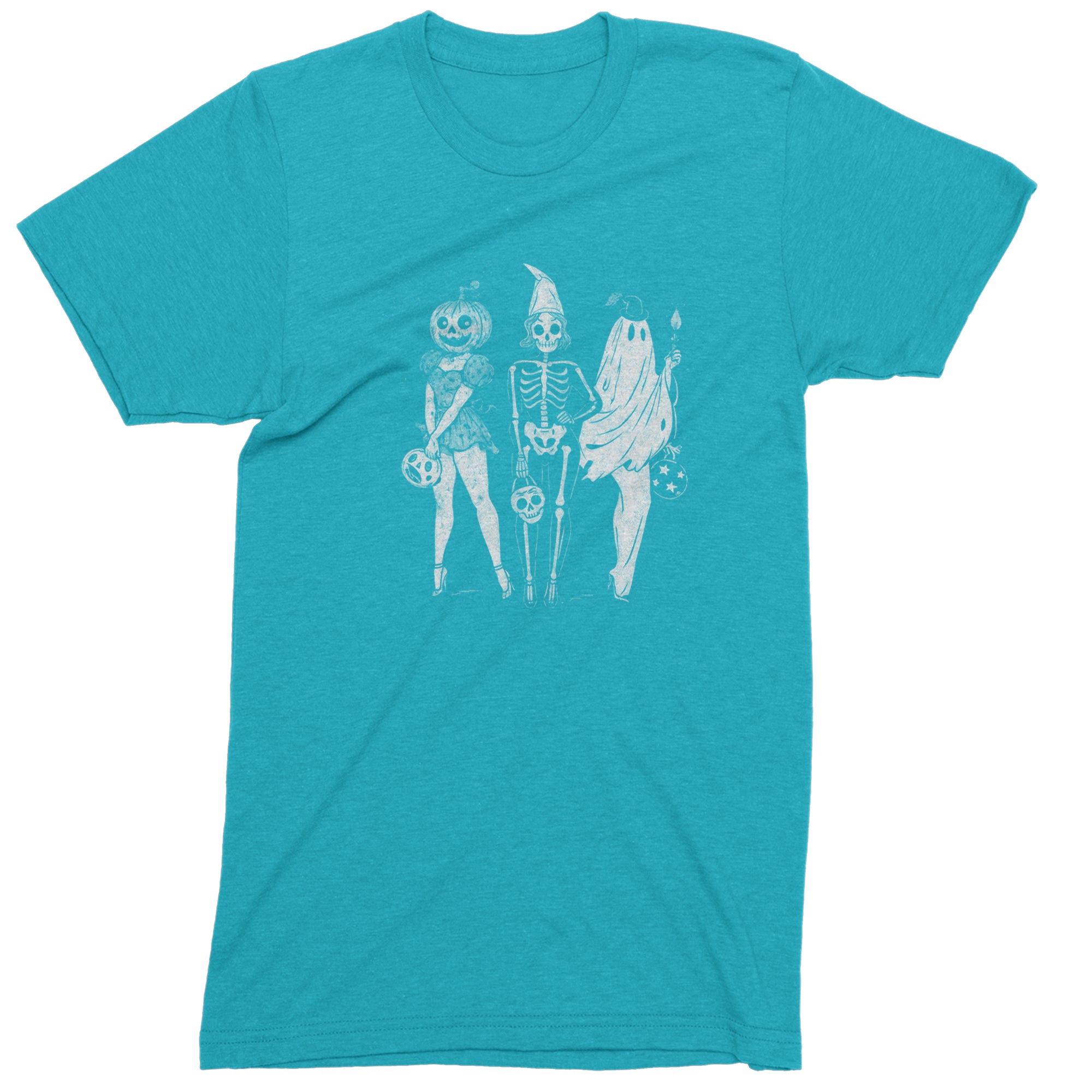Vintage Spooky Squad Pinup Halloween Design Mens T-shirt Teal