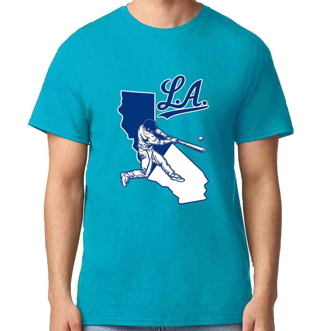 Los Angeles Baseball Batter Up Mens T-shirt Teal