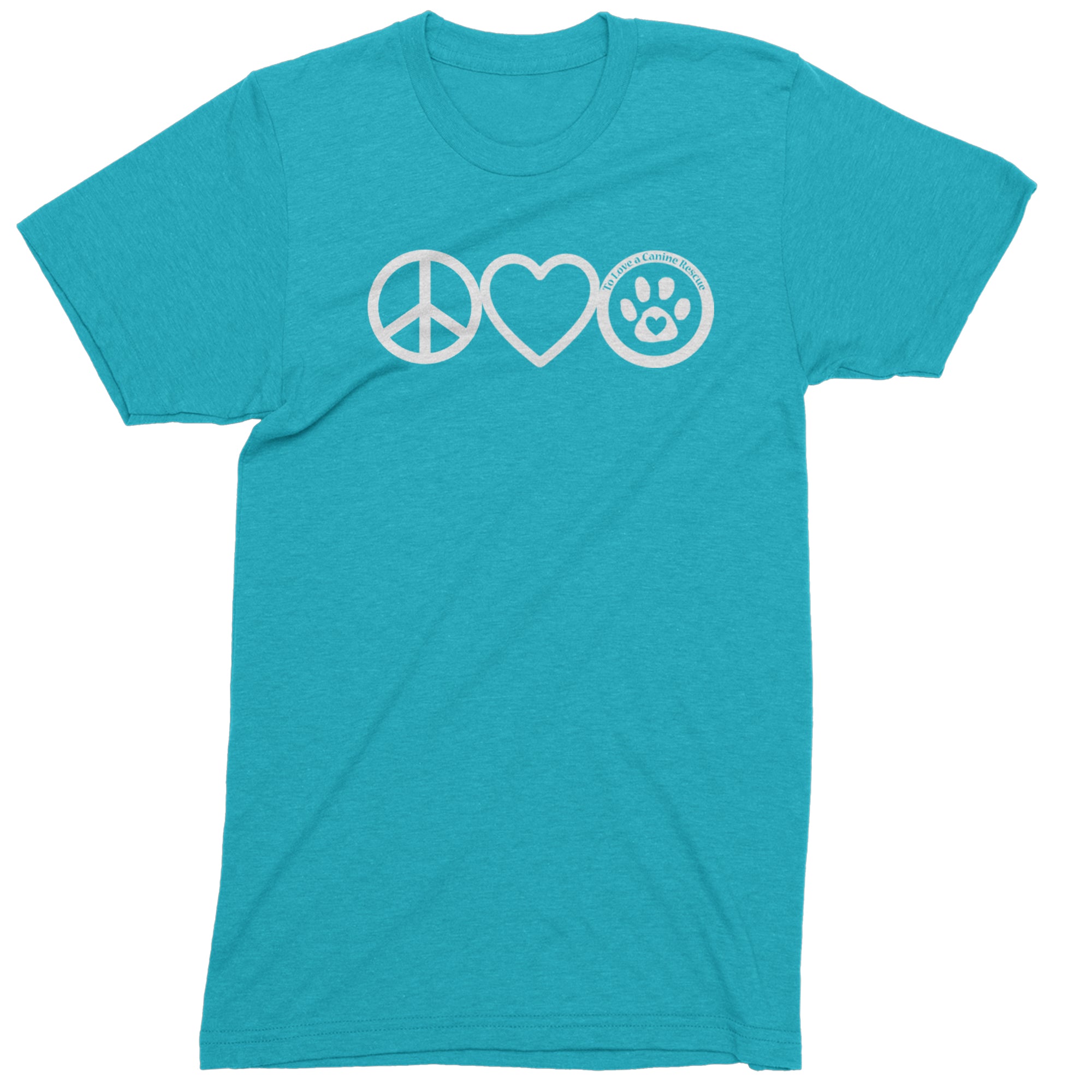 Peace, Love and TLC Dog Rescue Mens T-shirt Teal