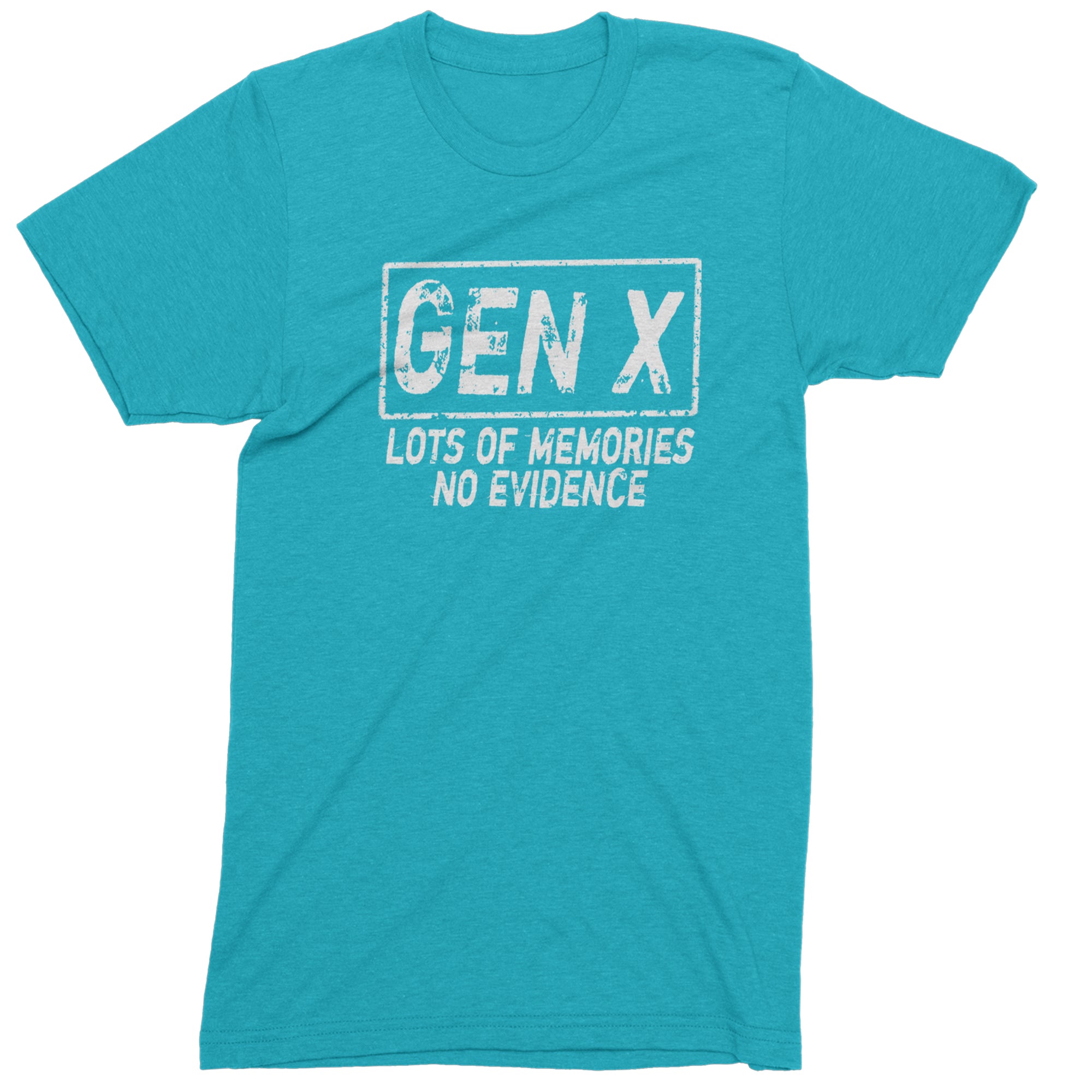 Gen X Lots of Memories No Evidence Nostalgia Mens T-shirt Teal