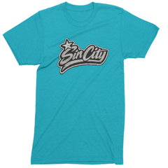 Sin City Vegas Retro Vintage Mens T-shirt Teal