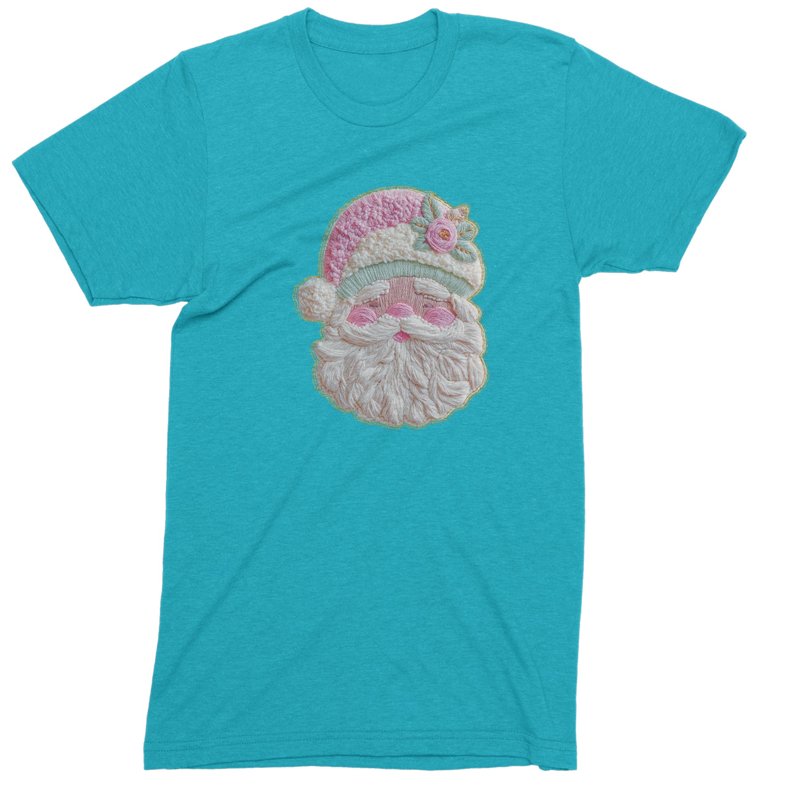 Vintage Santa Embroidery Art Soft Cottagecore Mens T-shirt Teal