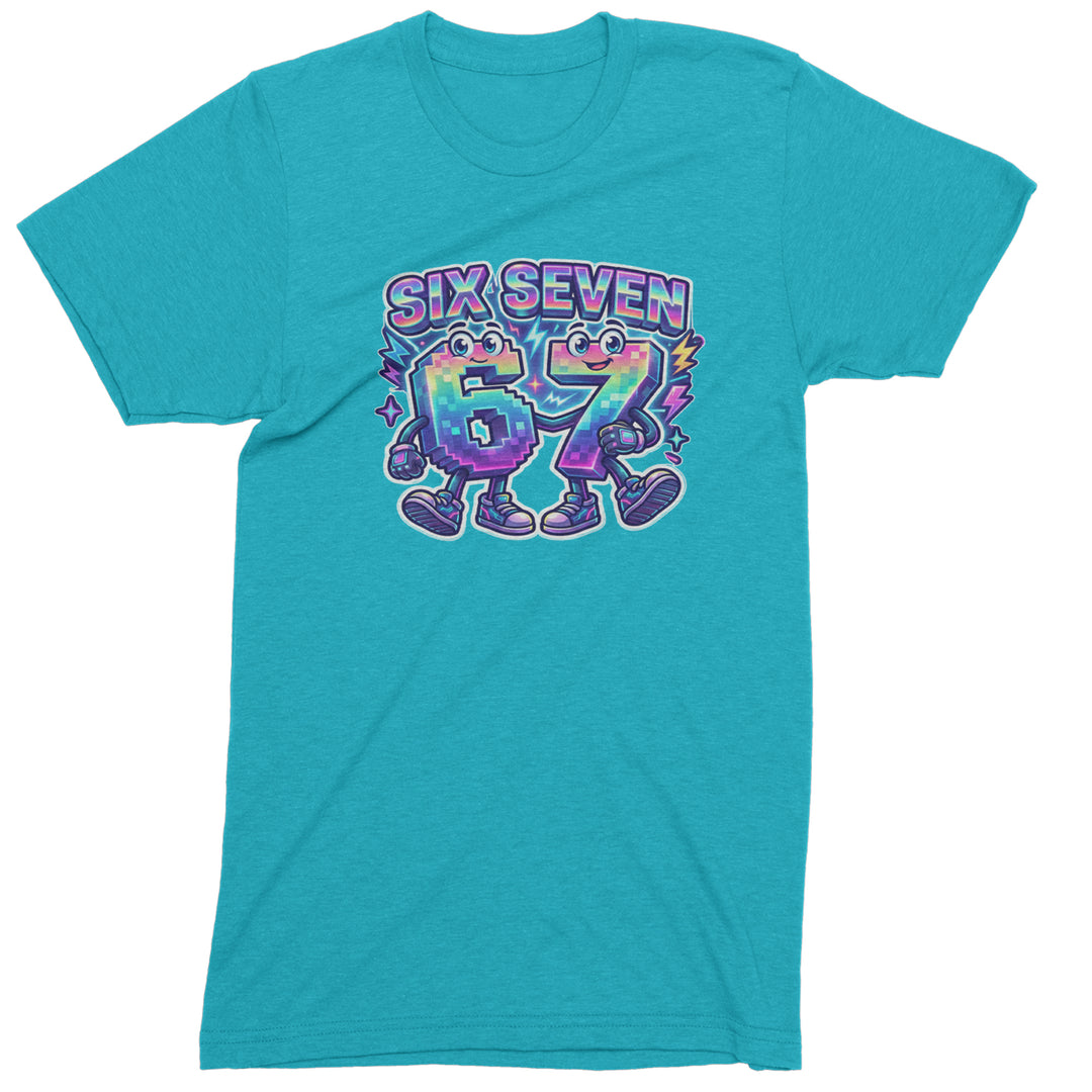 Six Seven 67 Retro Pixel Buddies Mens T-shirt Teal